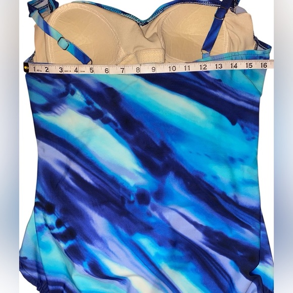 Trimshaper Swimsuit Tummy Control, Ruched F. Panel, Adj. Straps Blu/Pur SZ 12 - Picture 7 of 11